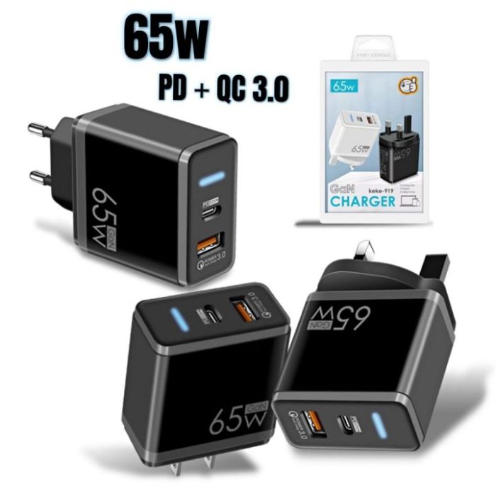 65W Gan Charger for Australia New Zealand AU Plug PD 33W Fast Charger QC 3.0 USB Adapter for iPhone 15 14 13 Pro Max Samsung S23